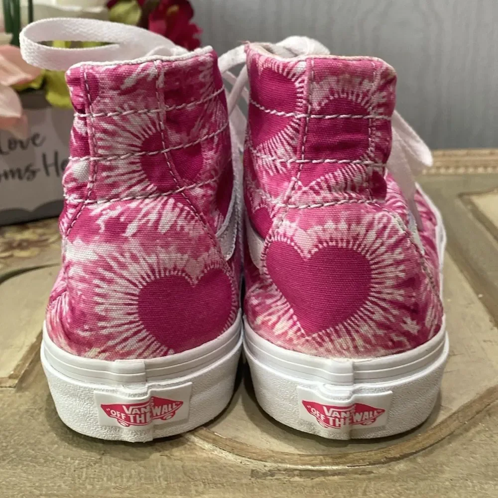 Vans Off the Wall Sk8-Hi Tapered Tie-Dye Hearts Fuchsia Pink Men 5.5 Women 7 - Picture 9 of 13